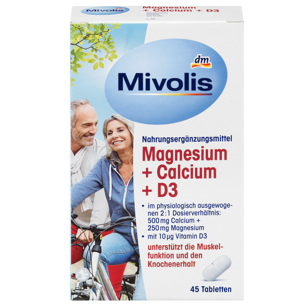 Вітаміни Магній + Кальцій + Д3 Mivolis Magnesium + Calcium + D3, 45 таблеток